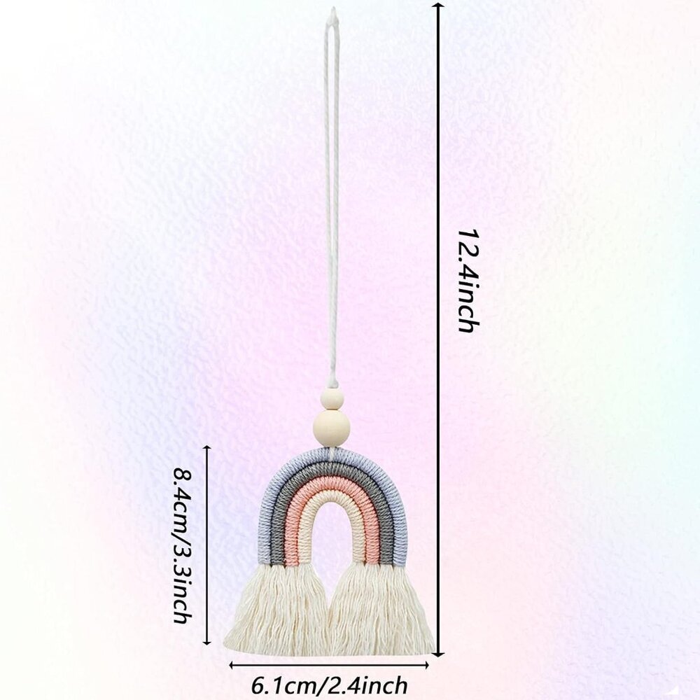 1 x Macrame Rainbow Car Charm with Wooden Beads for Home Wall Decoration Colour - Picture 3 of 6